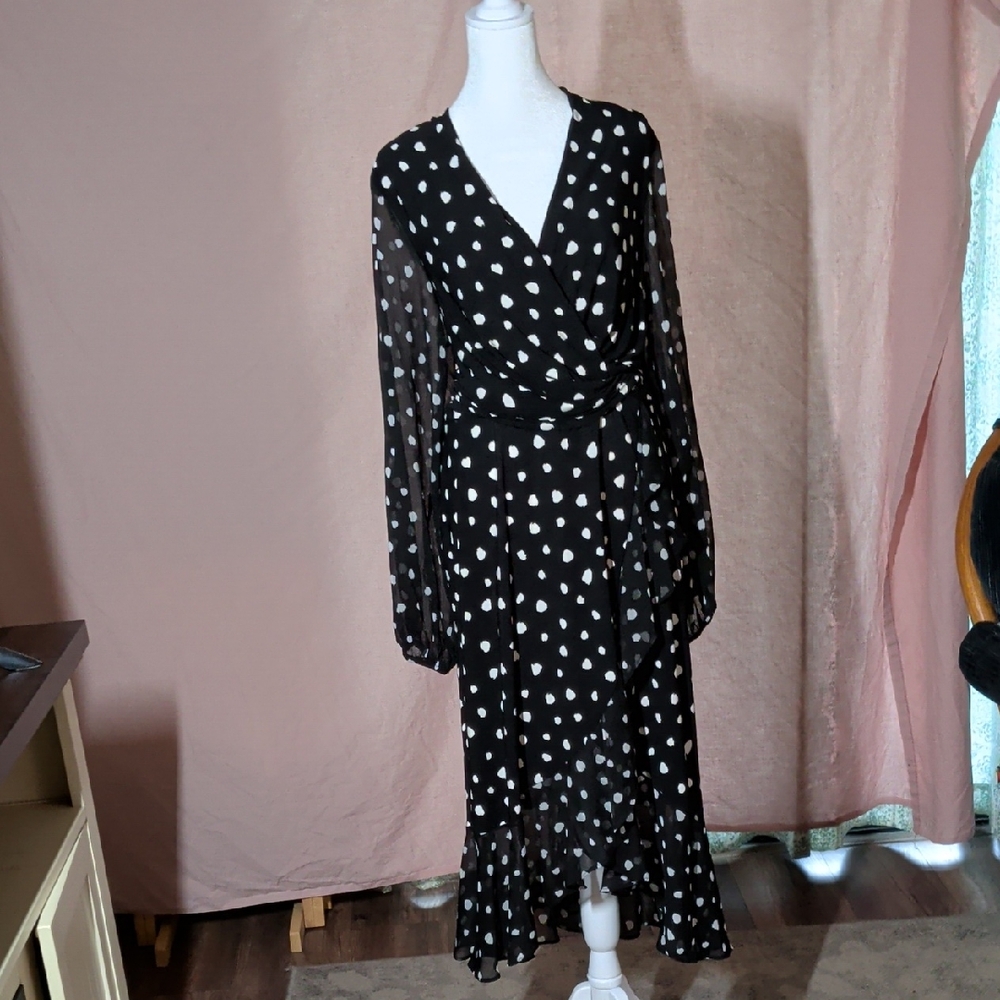 Tommy Hilfiger Black and WhiteFaux Wrap Hi-Lo Dress